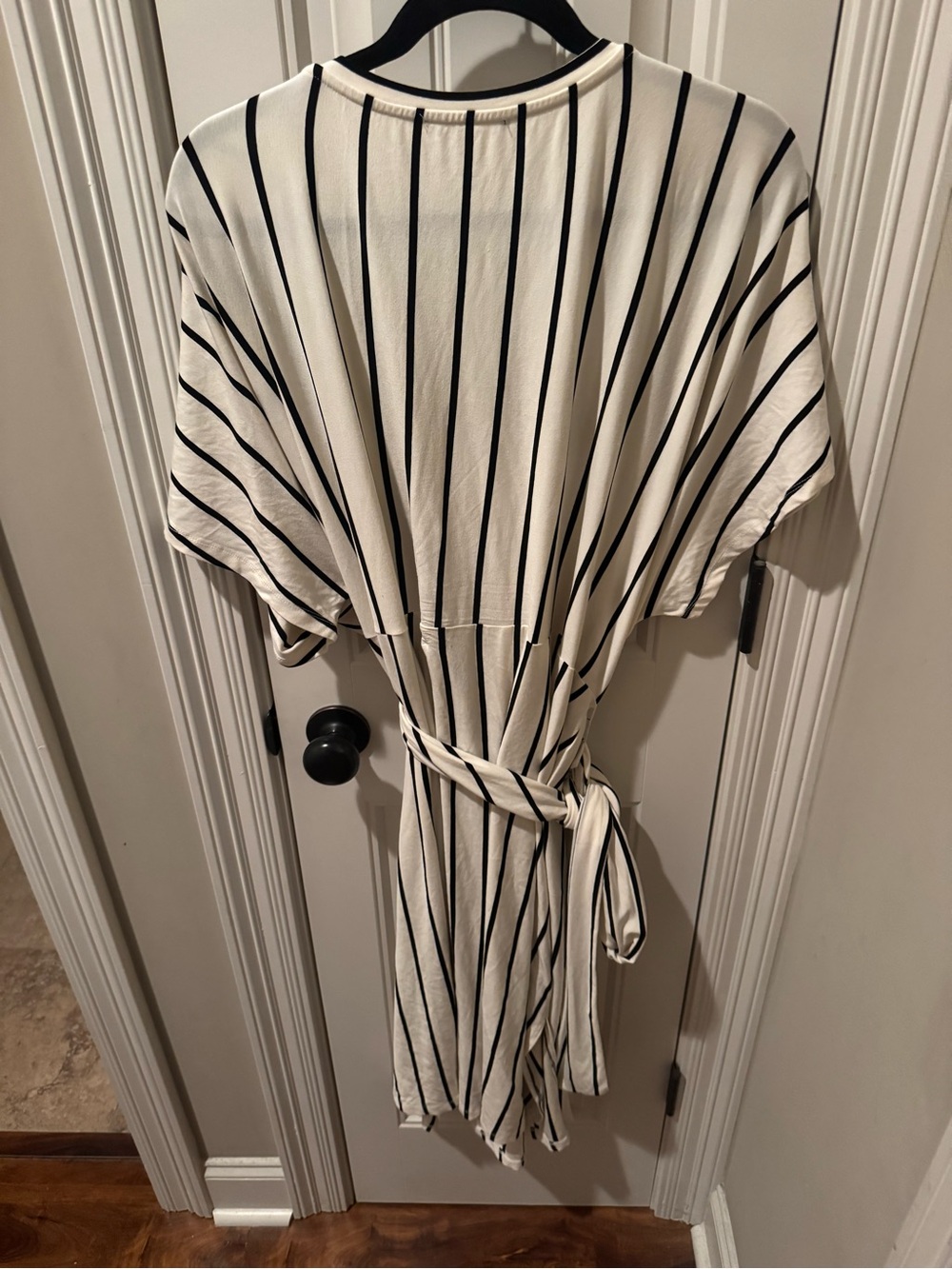 Striped Tie-Waist Dress - Black and Cream